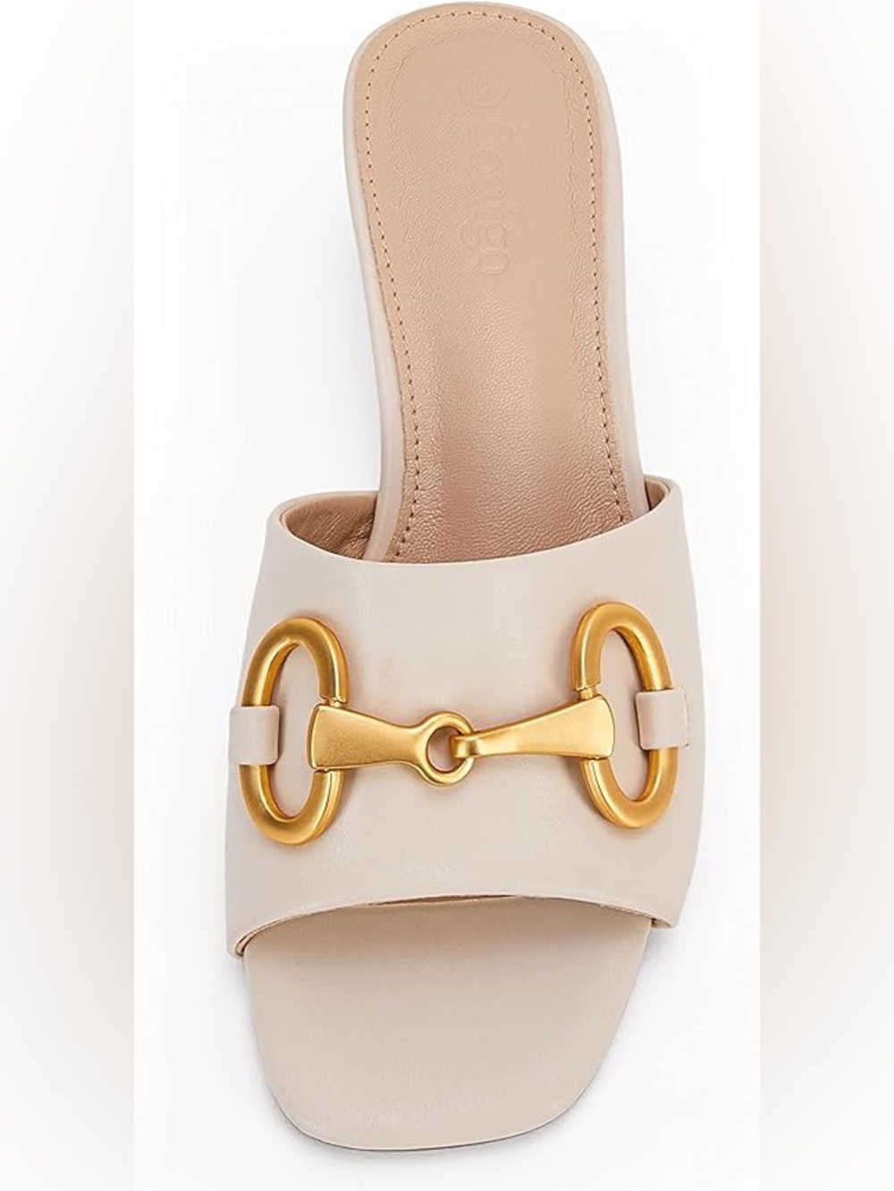 Women’s Beige Nude Slide Mule Sandal with Gold Bit Hardware